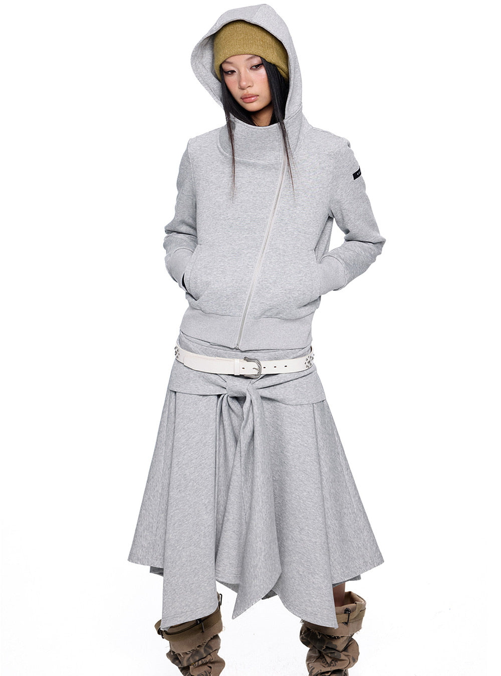 Slant Zip Hood & Wrap Skirt (2color)