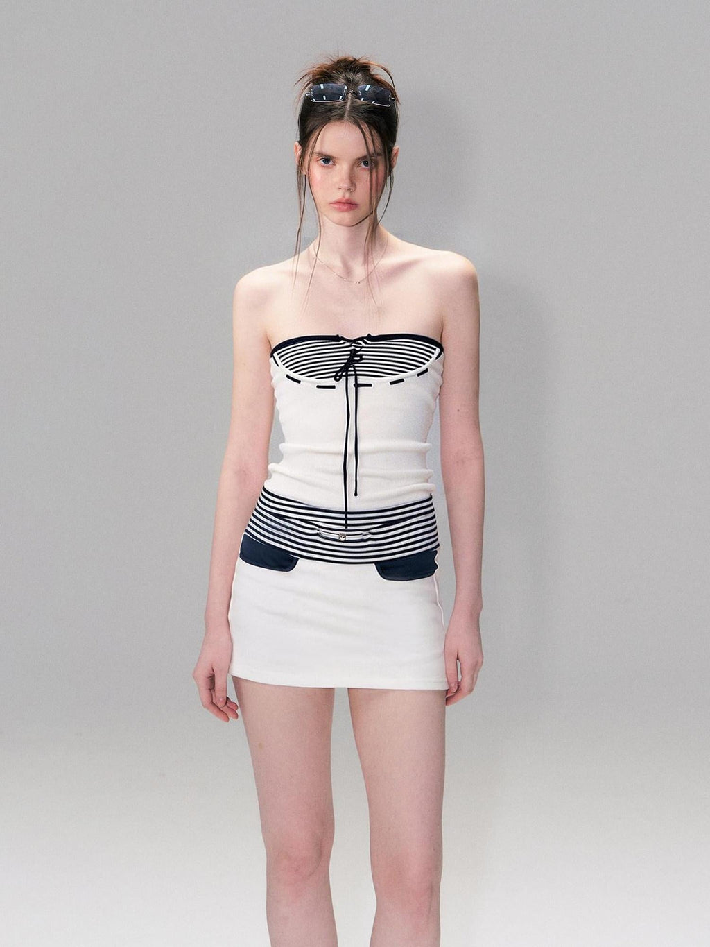 Contrast Printed Cotton Mid Waist Straight Bodycon Women White Mini Skirts