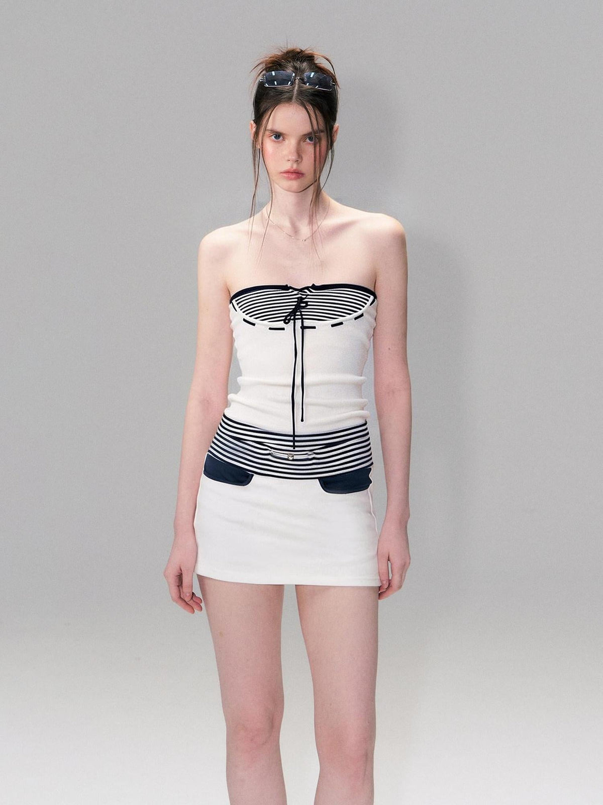 Contrast Printed Cotton Mid Waist Straight Bodycon Women White Mini Skirts