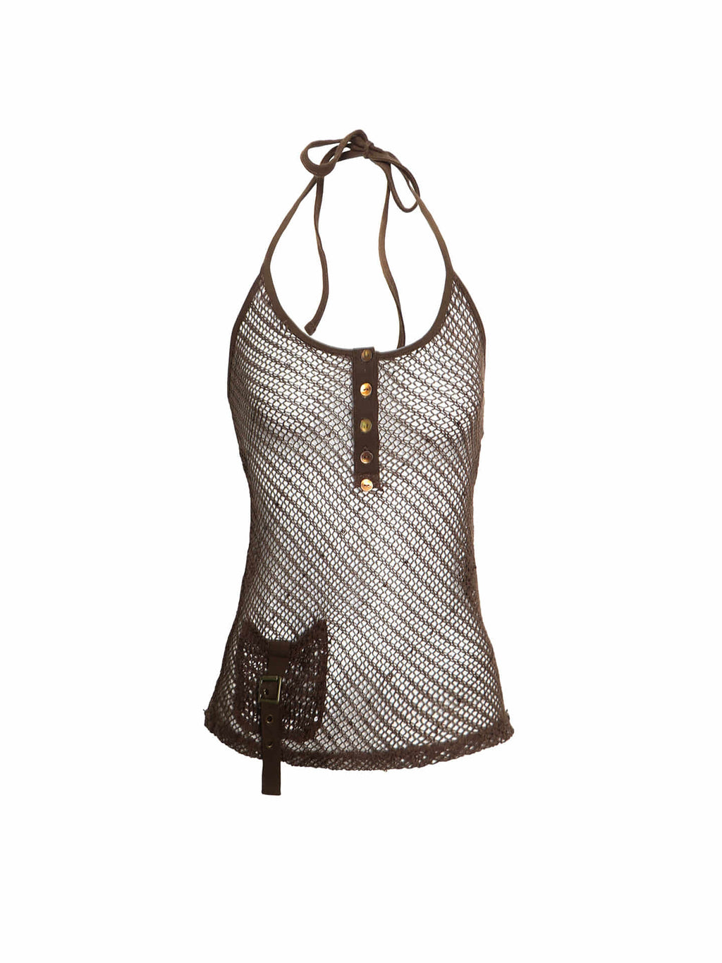 Deep Brown Mesh Tie Halter Top