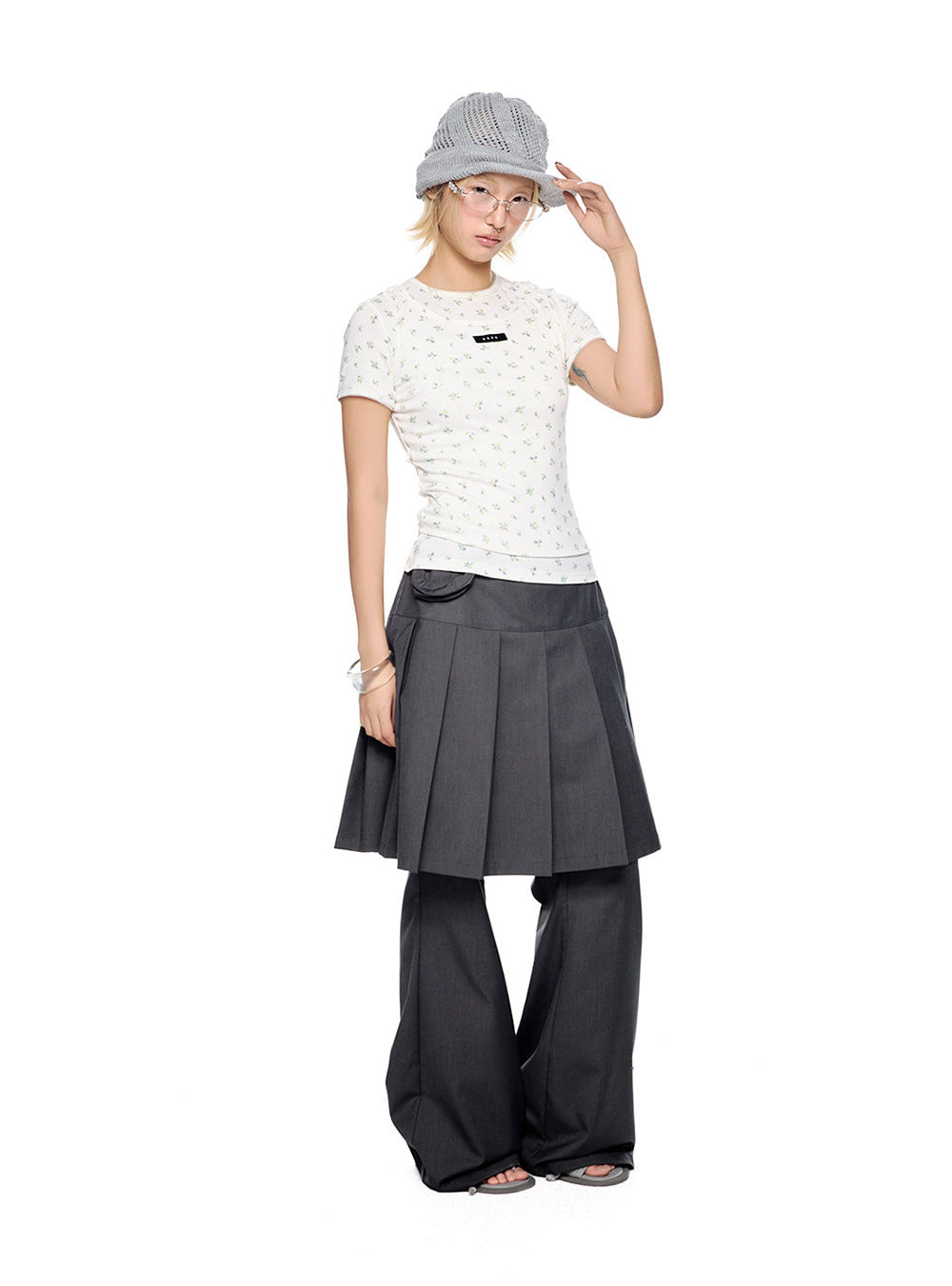 Layer Trick Pleats Skirt Flare Pants