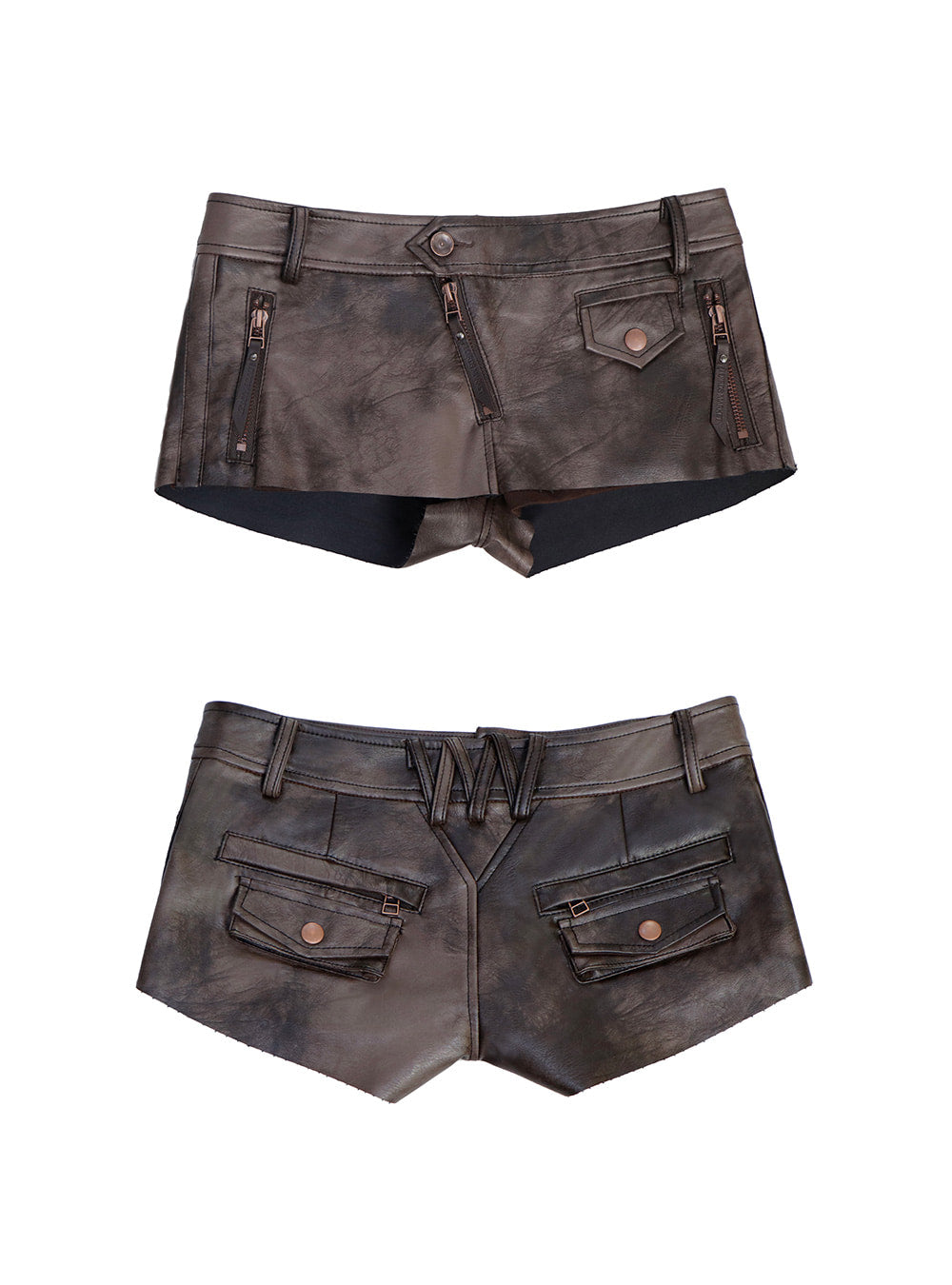 Two-Tone Leather Mini Skirt Pants (2color)