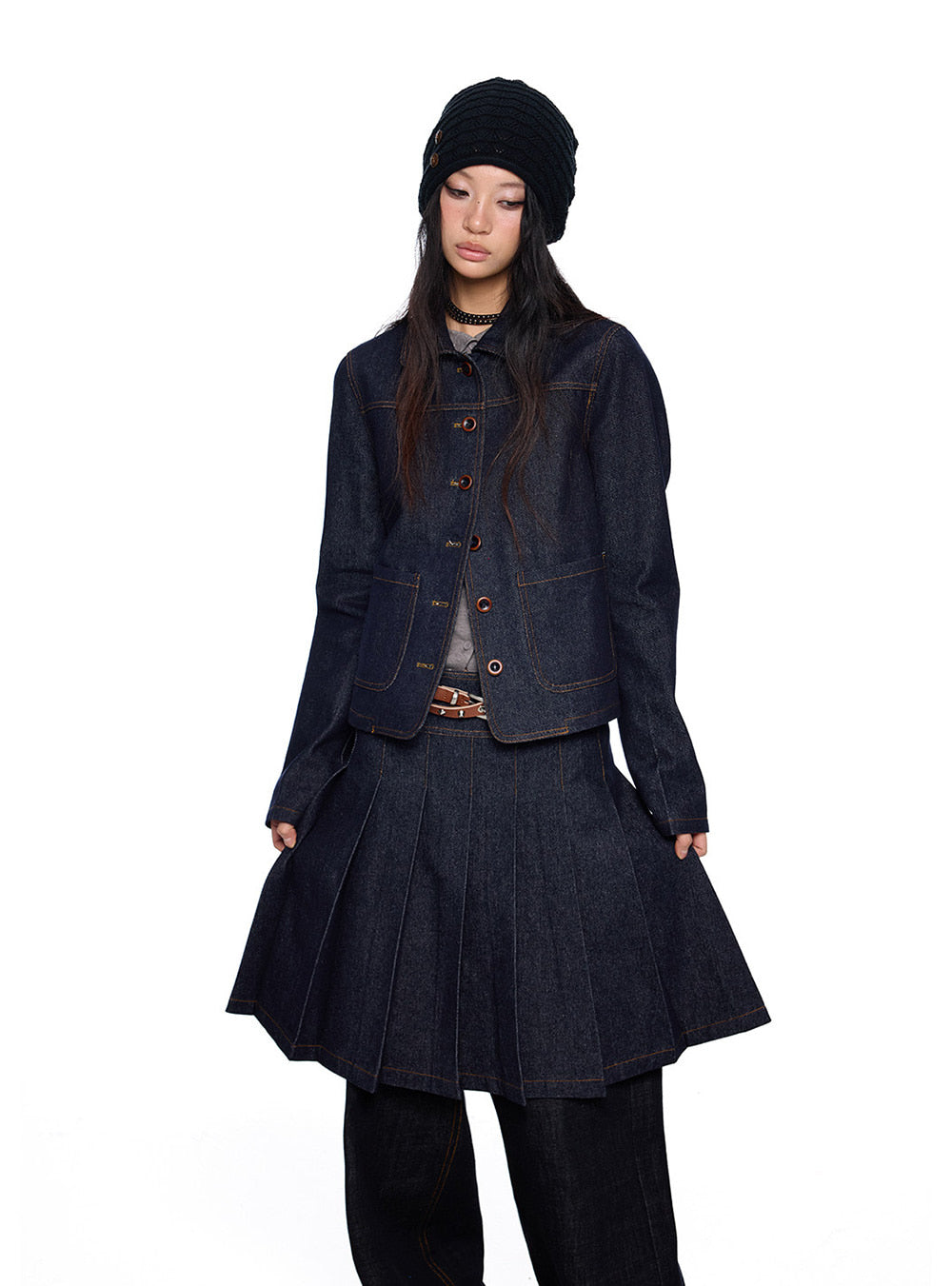 Vintage Stitch Denim Jacket & Skirt