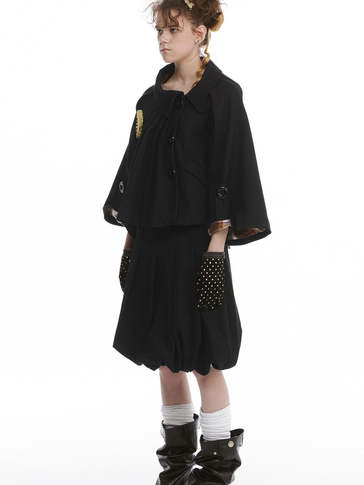 Cute Bow Plaid Cropped Lapel Top High Waist Skirt Unisex Top & Skirt Sets