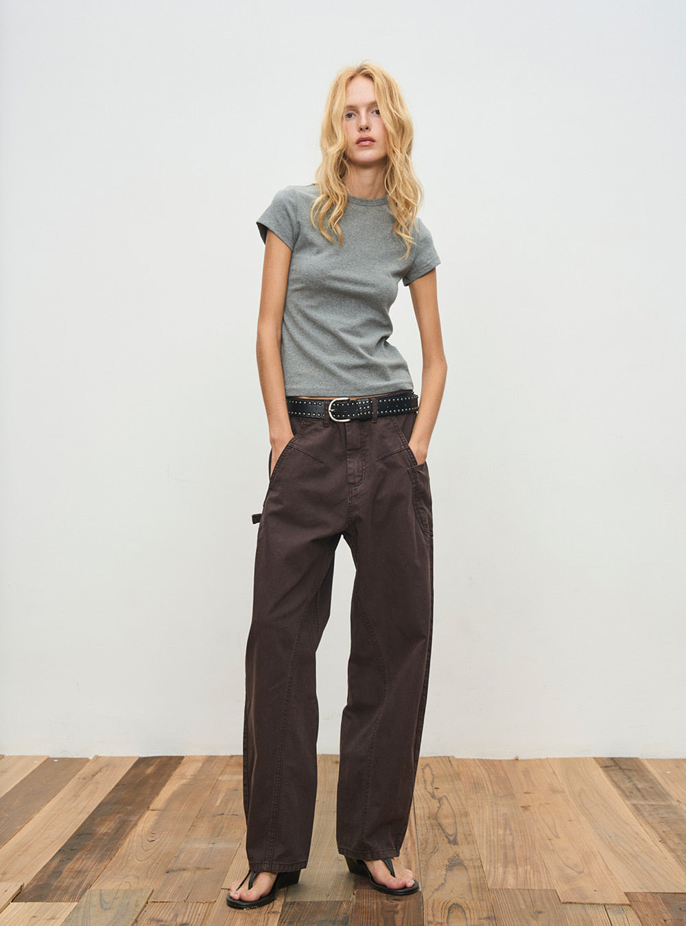 Dark Brown Canvas Curved-Cut Work Pants