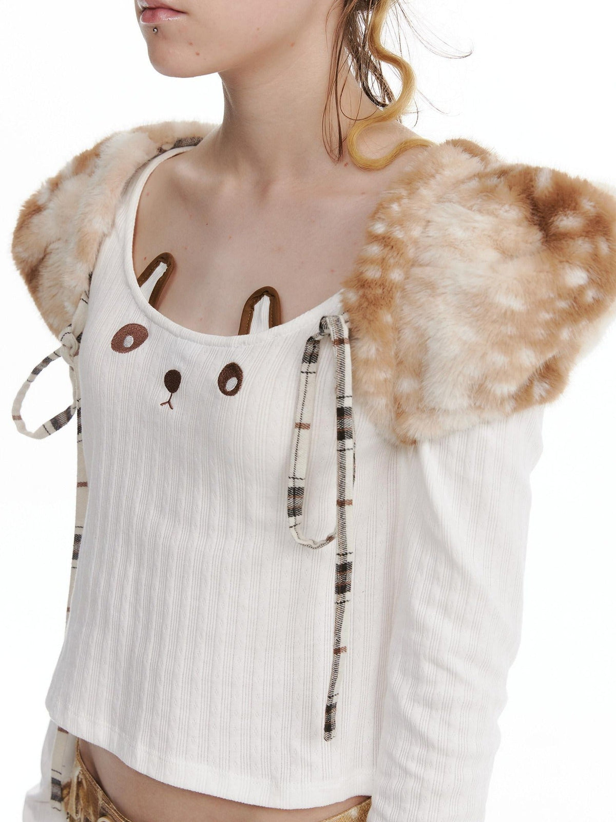Pure Cotton Long Sleeve Casual Cute Bear Women Off Shoulder Crop Tops