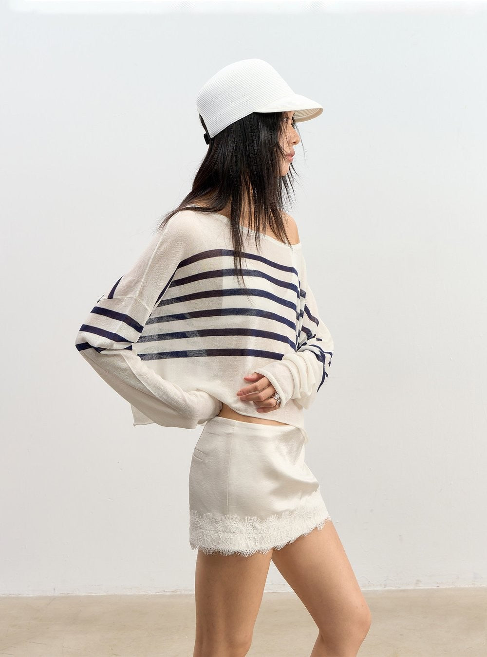 Satin Lace Trim Mini Skirt