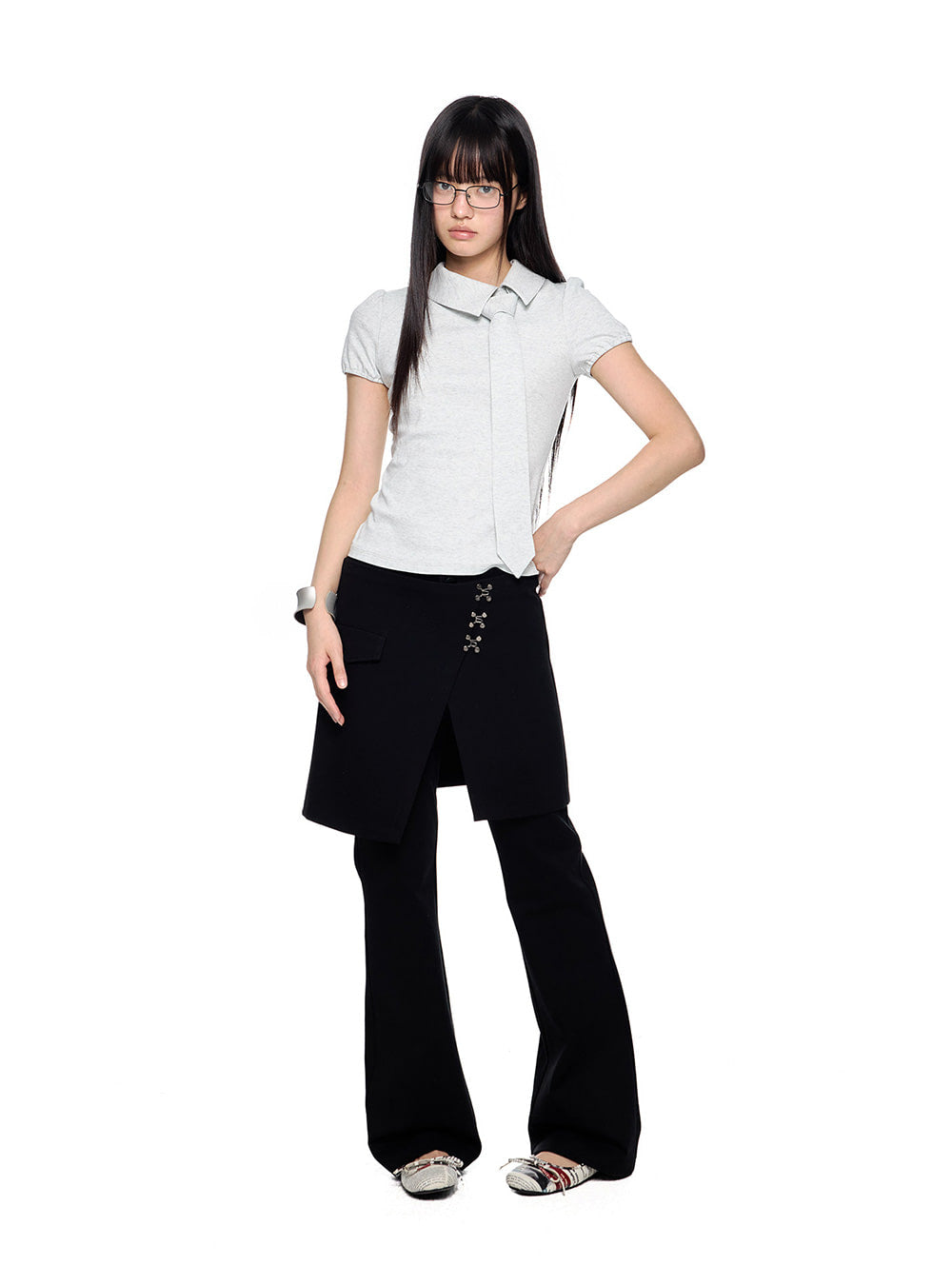 Tie Slim Fit Short Sleeve Top (2color)