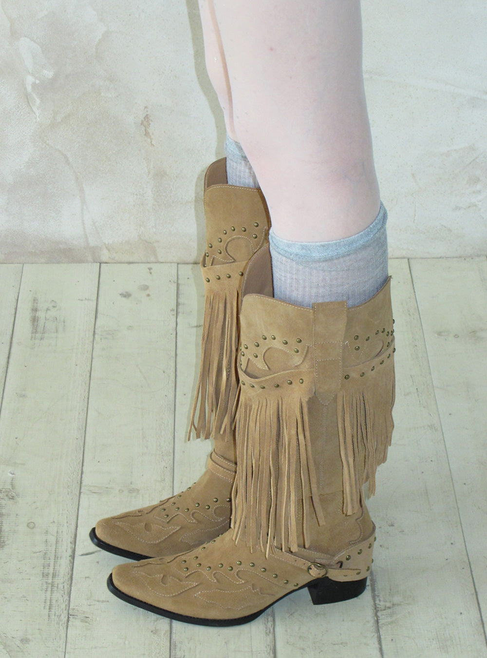 Tassel Cowboy Suede Knee-High Boots