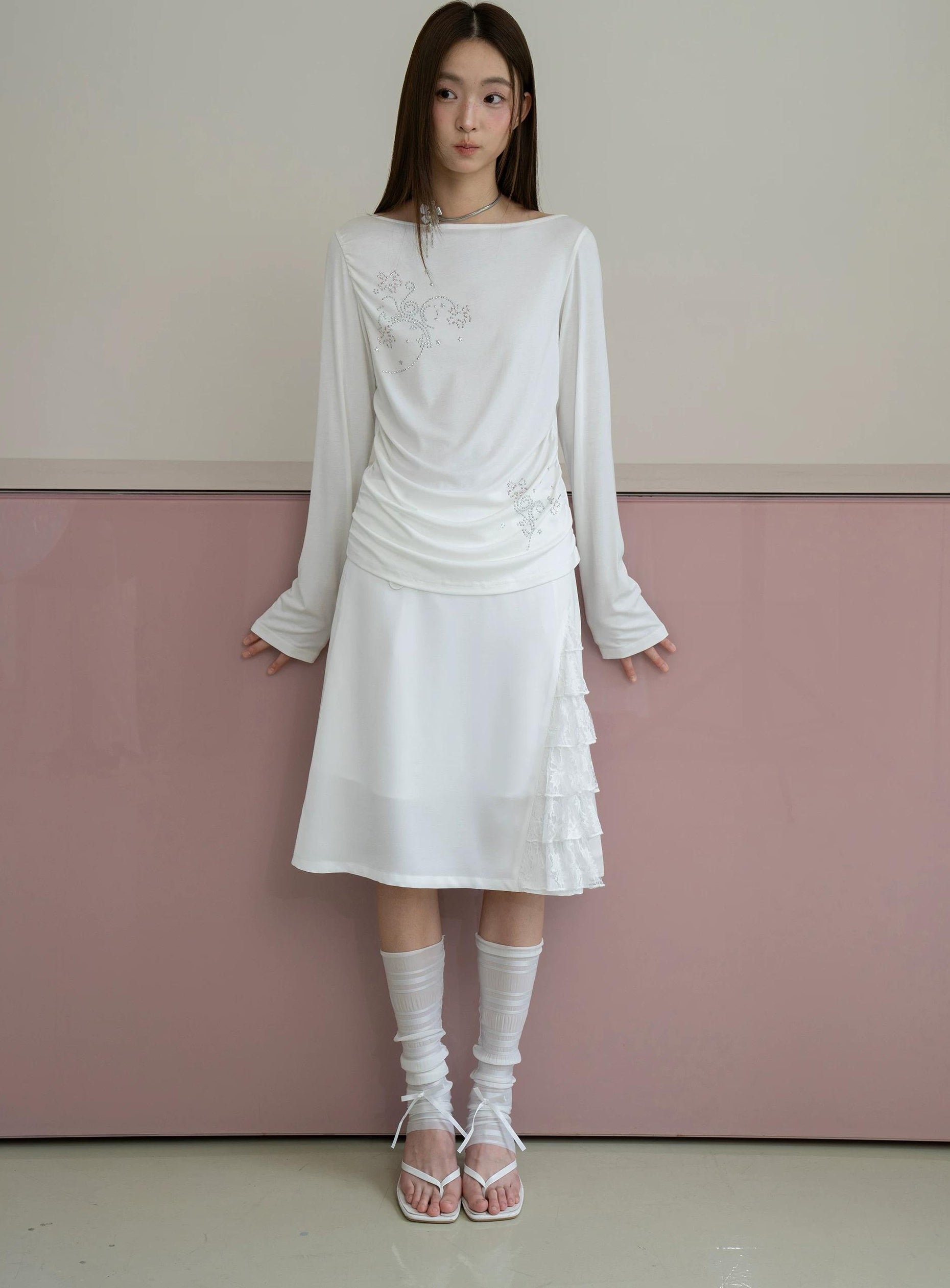 THELIGHT | PLEATED LONG SLEEVE TOP【ID:TN00110】