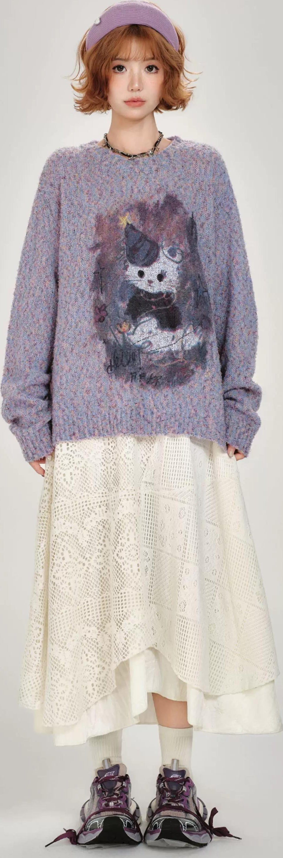 Girlyhalo |  RETRO PRINTED KNITTED SWEATER【ID:TN00008】