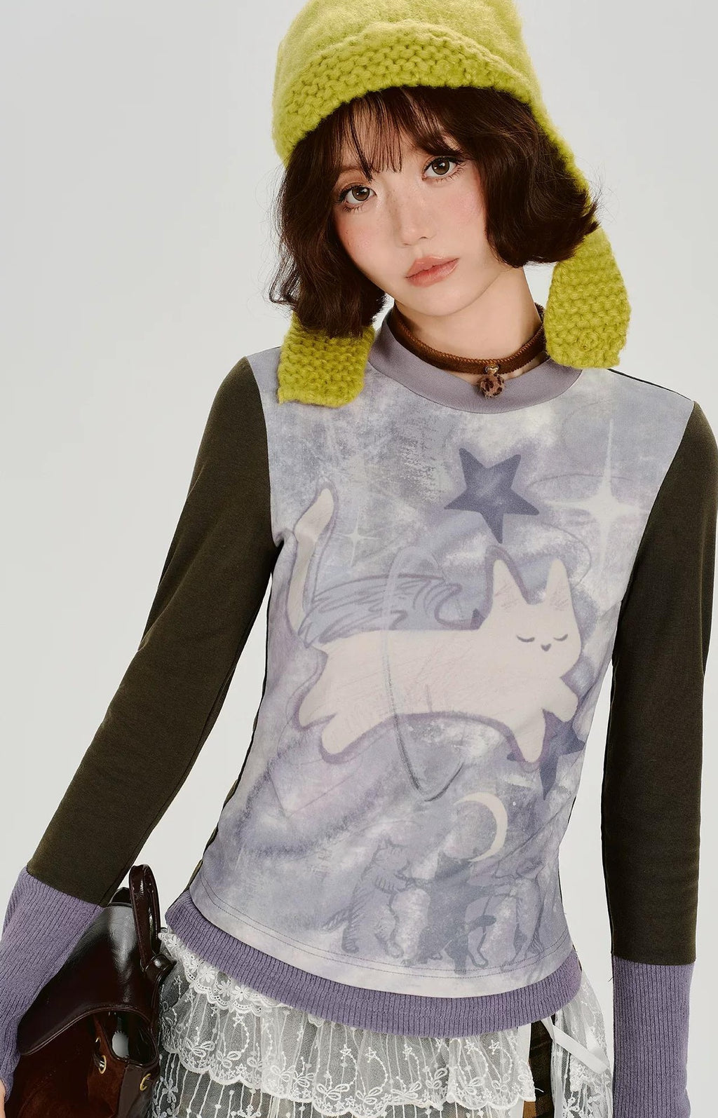 Girlyhalo |  RETRO CARTOON SPLICED LONG SLEEVE T-SHIRT【ID:TN00014】