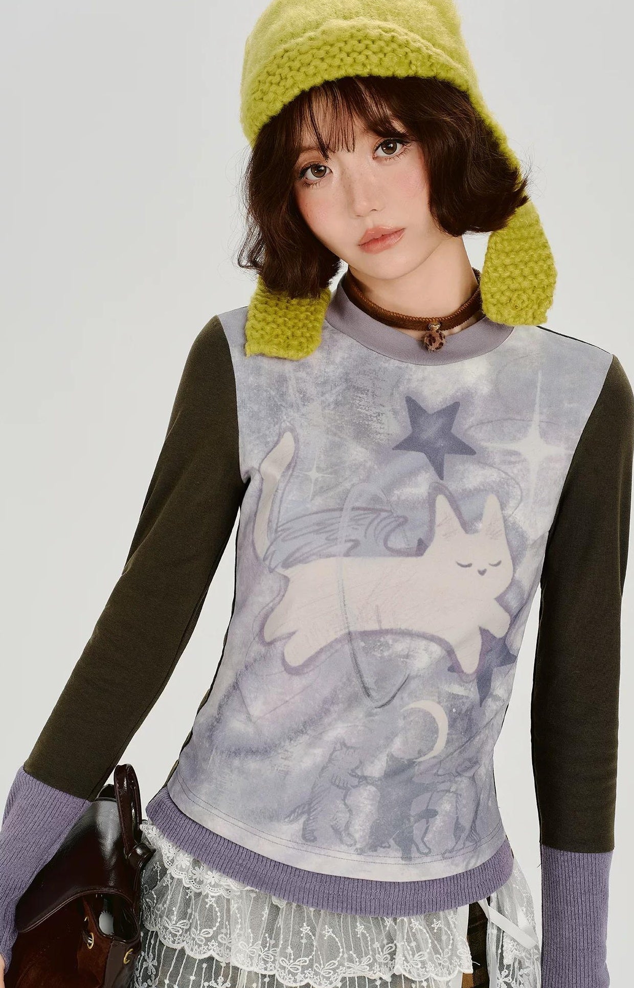 Girlyhalo |  RETRO CARTOON SPLICED LONG SLEEVE T-SHIRT【ID:TN00014】