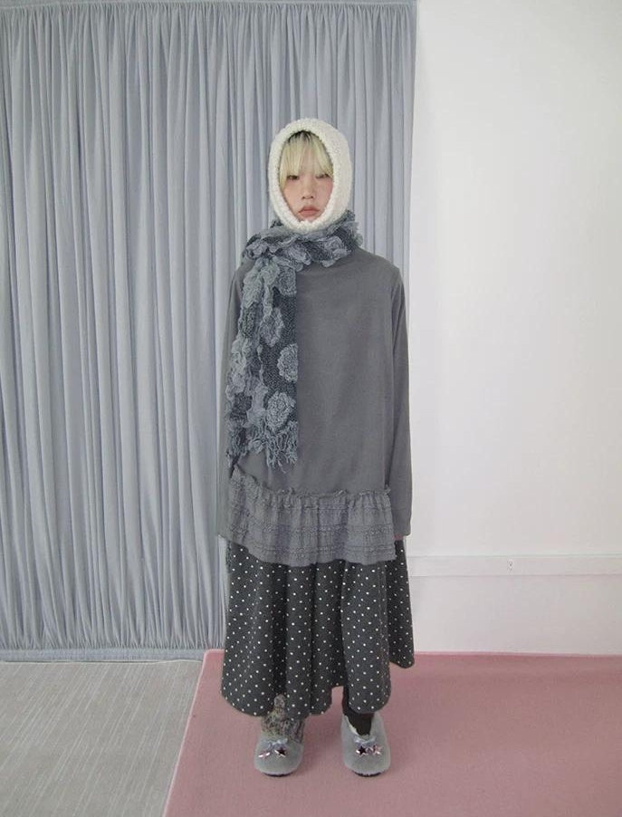 3months | LACE SPLICED HIGH NECK TOP【ID:TN00032】