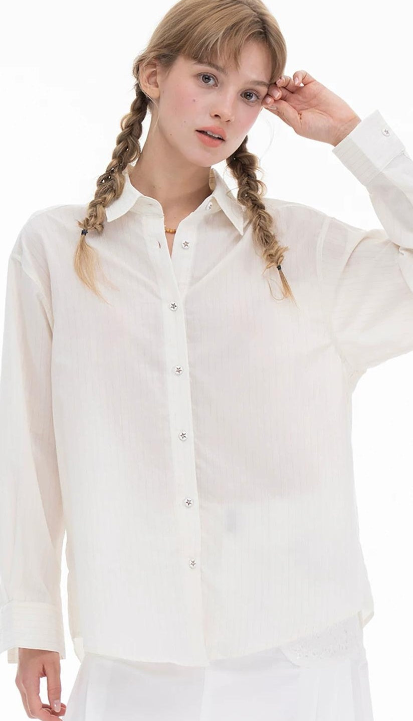 THELIGHT | SLEEK STRIPE DRILLED LONG SLEEVE SHIRT【ID:TN00113】