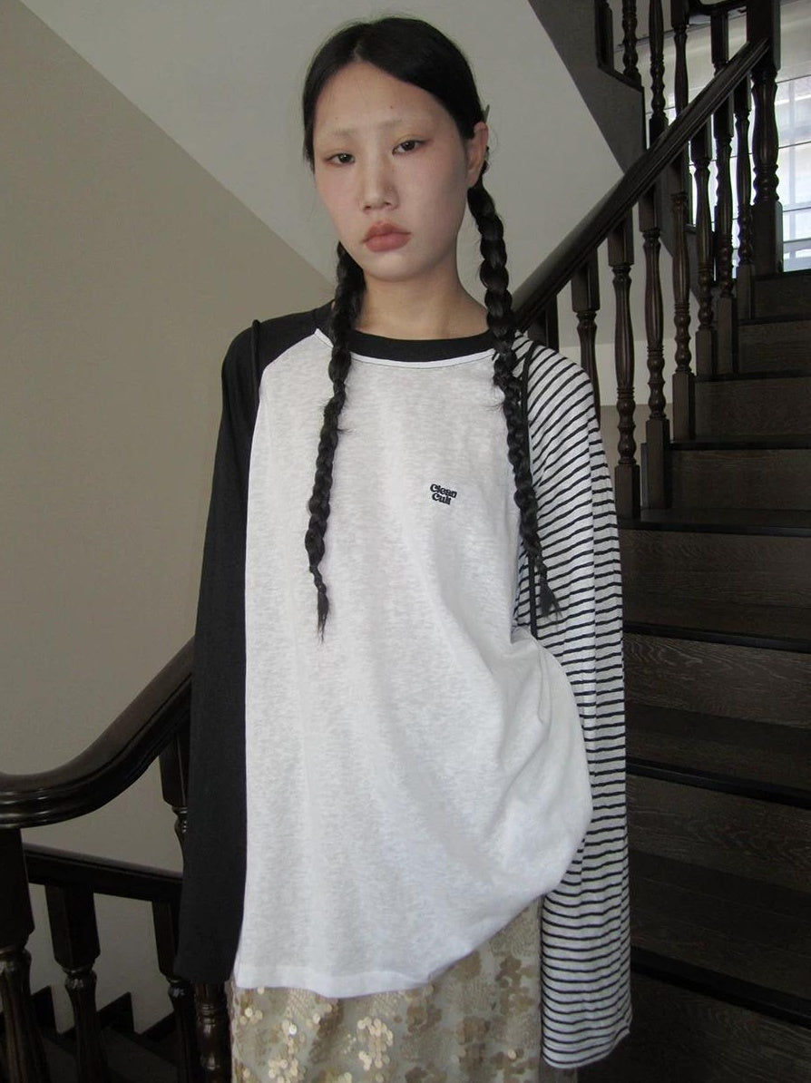 3months | SUMMER STRIPED T-SHIRT WITH SHEER SLEEVES【ID:TN00042】