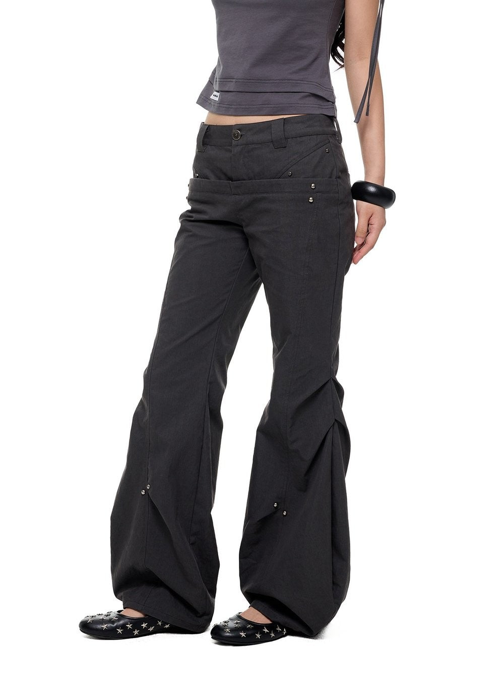 Rivet Panel Flare Pants