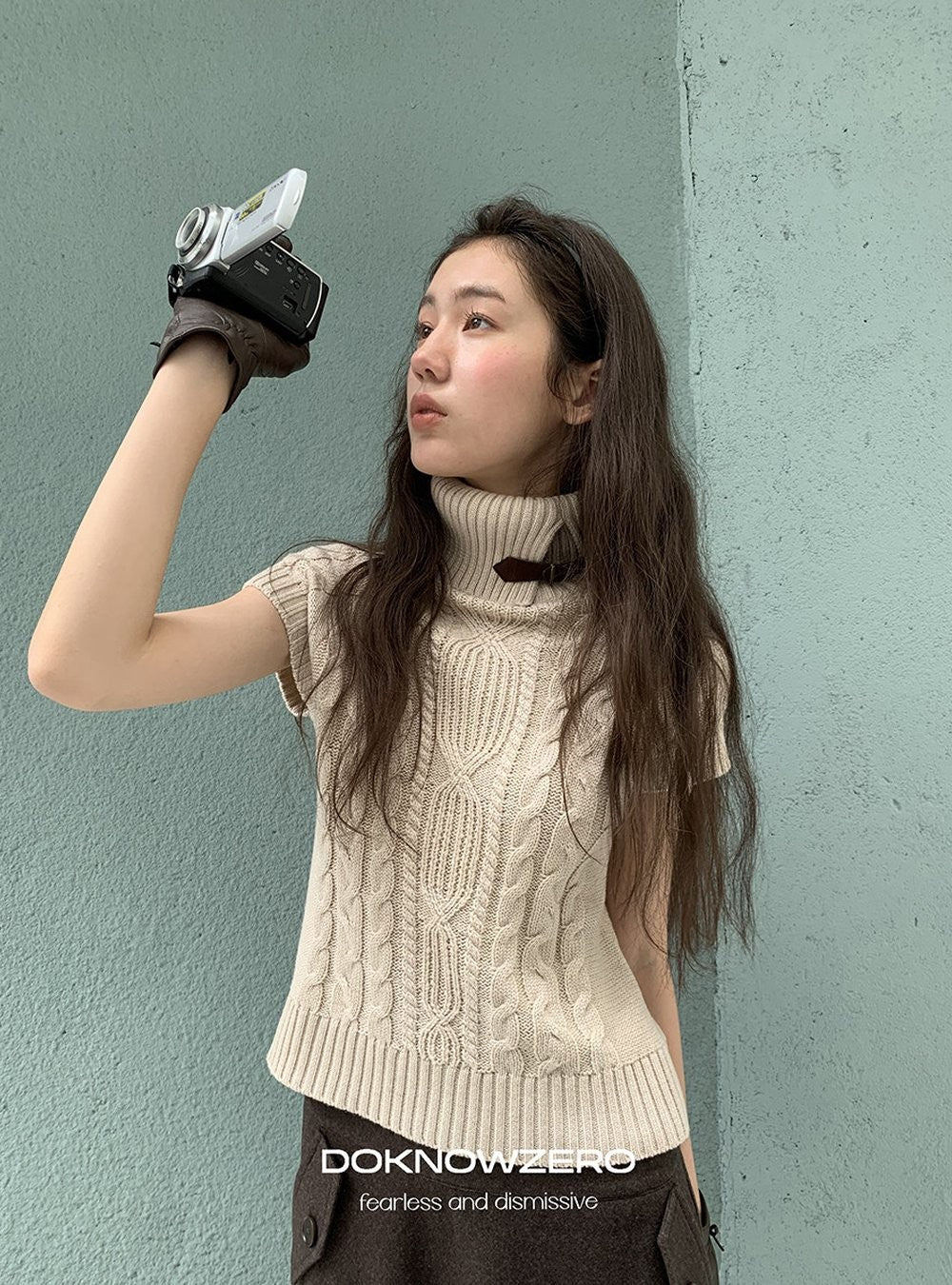 Turtleneck Cable Knit Top