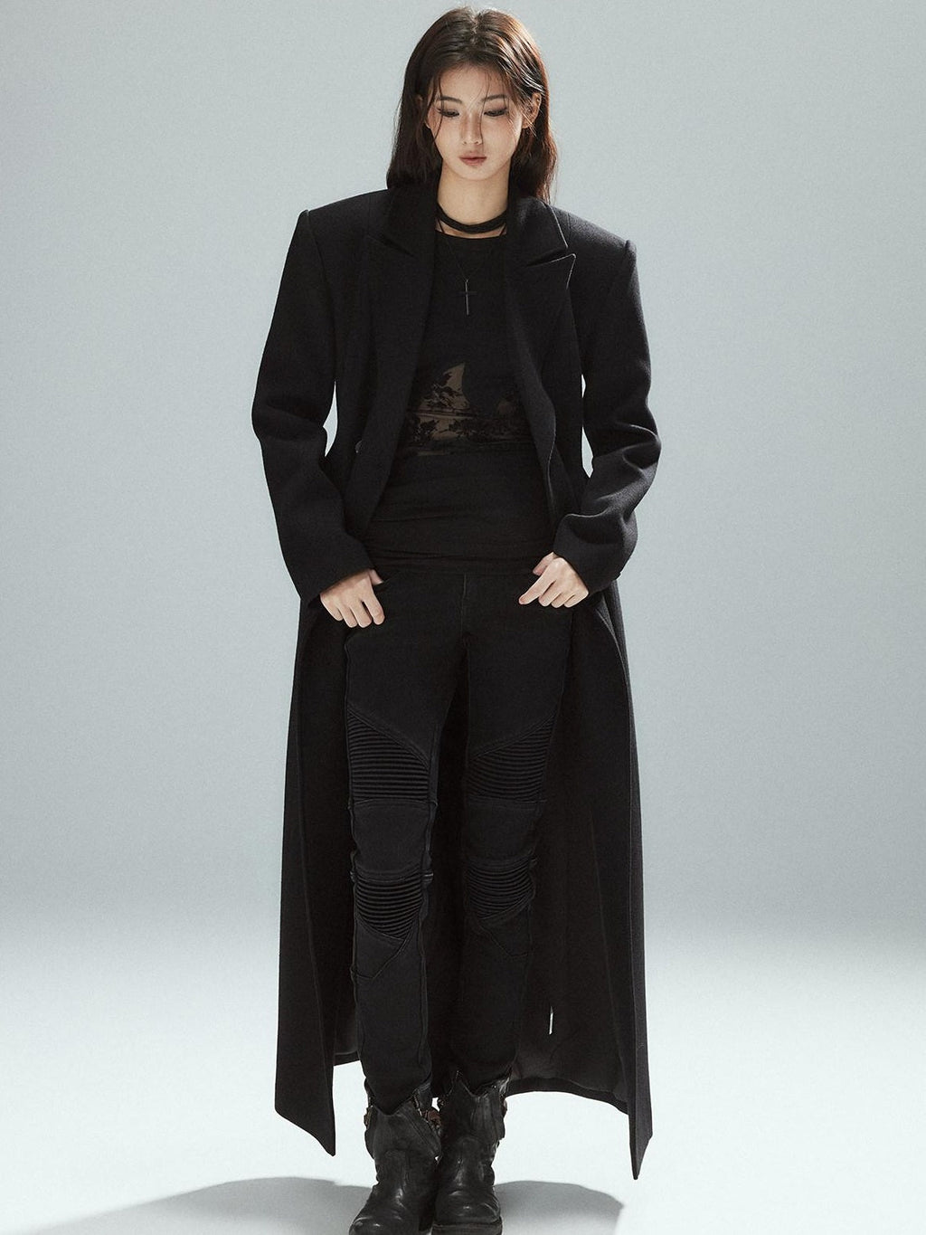 Asymmetrical Patchwork Slim Streetwear Black Lyocell Long Sleeve T-Shirts