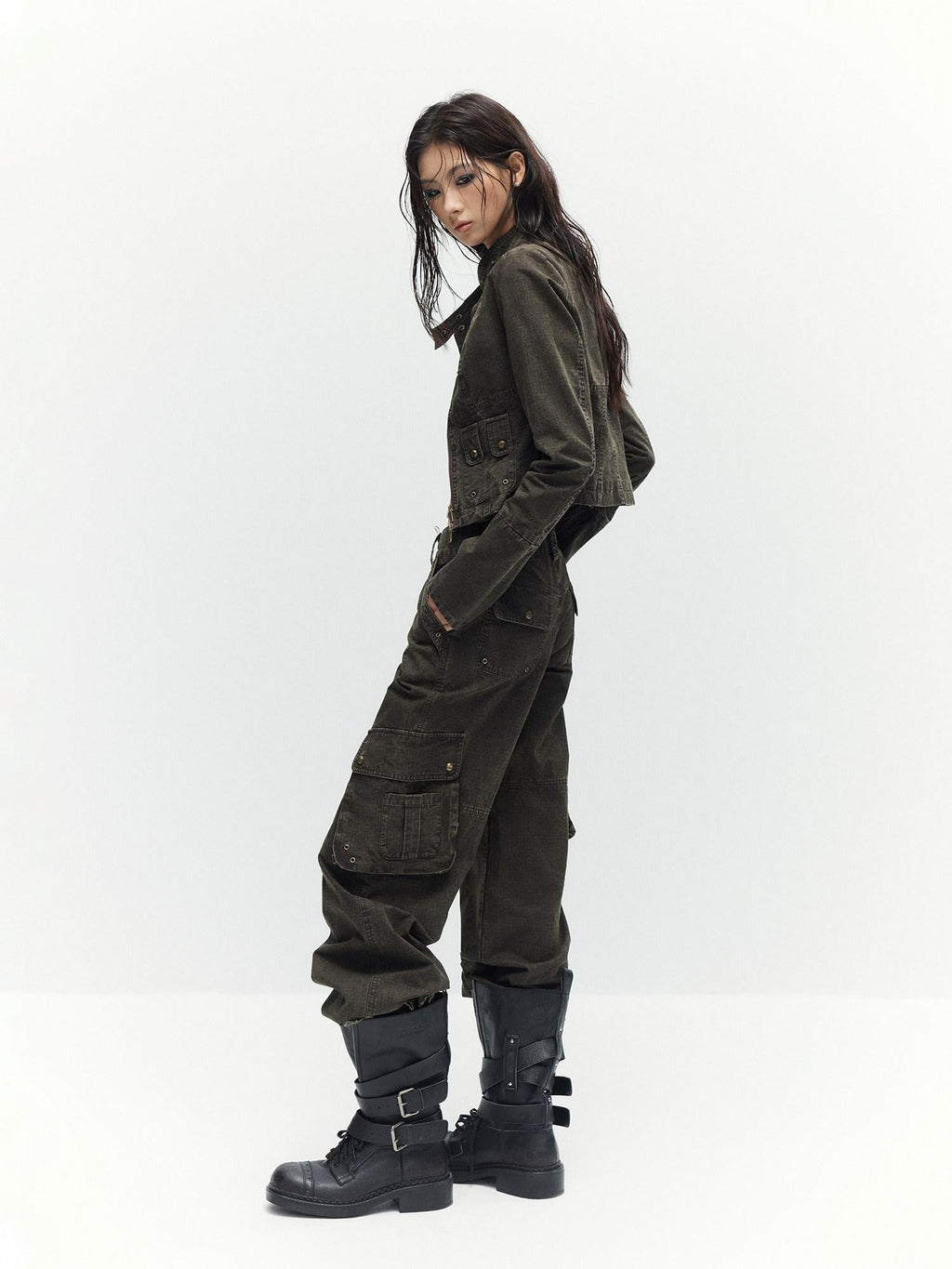 High Waist 100 Percent Cotton Vintage Slim Fit Women Coffee Brown Straight Pants