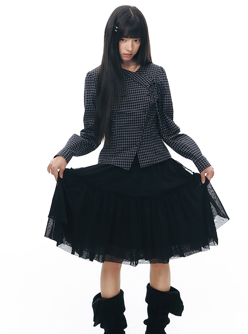 Asy Plaid Shirt& Skirt (2color)