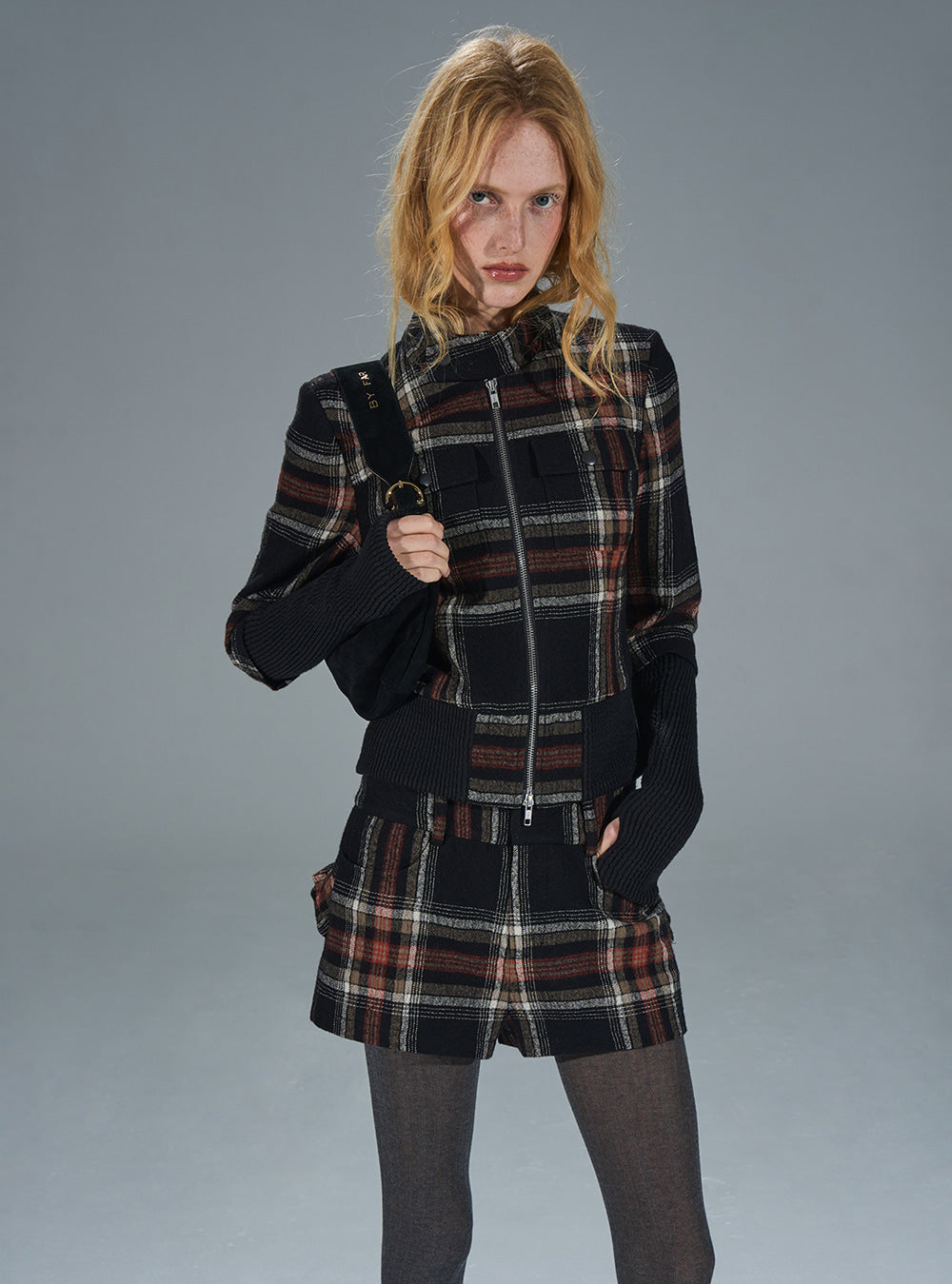 Retro Red-Black Plaid Wool Slim Jacket