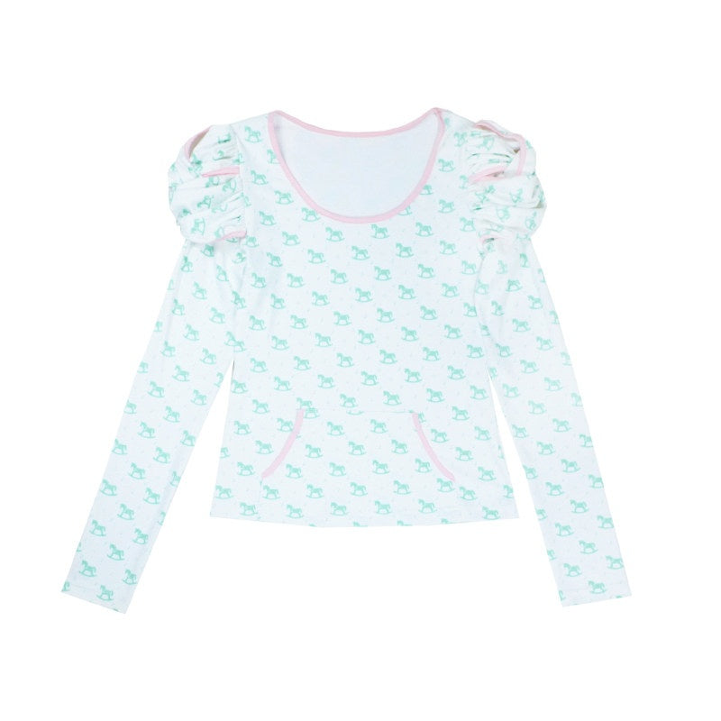 Soft Modal Slim Fit Casual Sculpted Women Striped Bow Long Sleeve T-Shirts