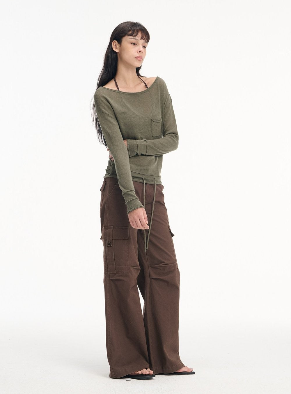 Drawstring Pocket Boatneck Top