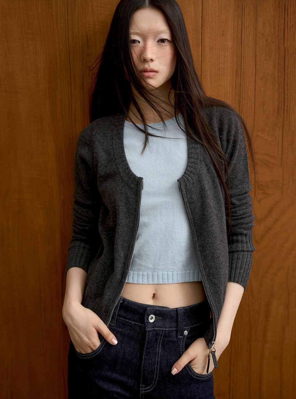 Slim Fit Faux-Layer Merino Knit Cardigan (2color)
