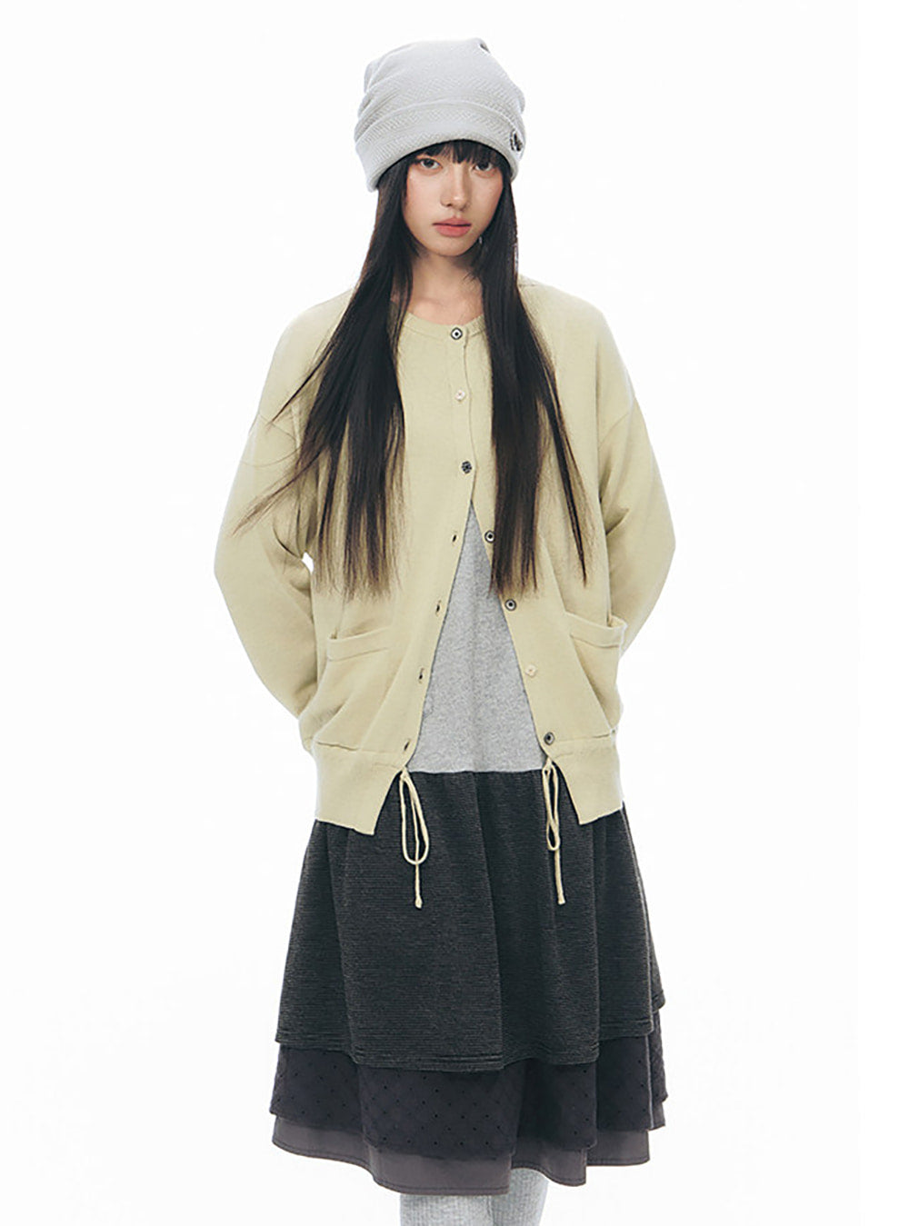 Soft Ribbon Hem Knit Cardigan (2color)
