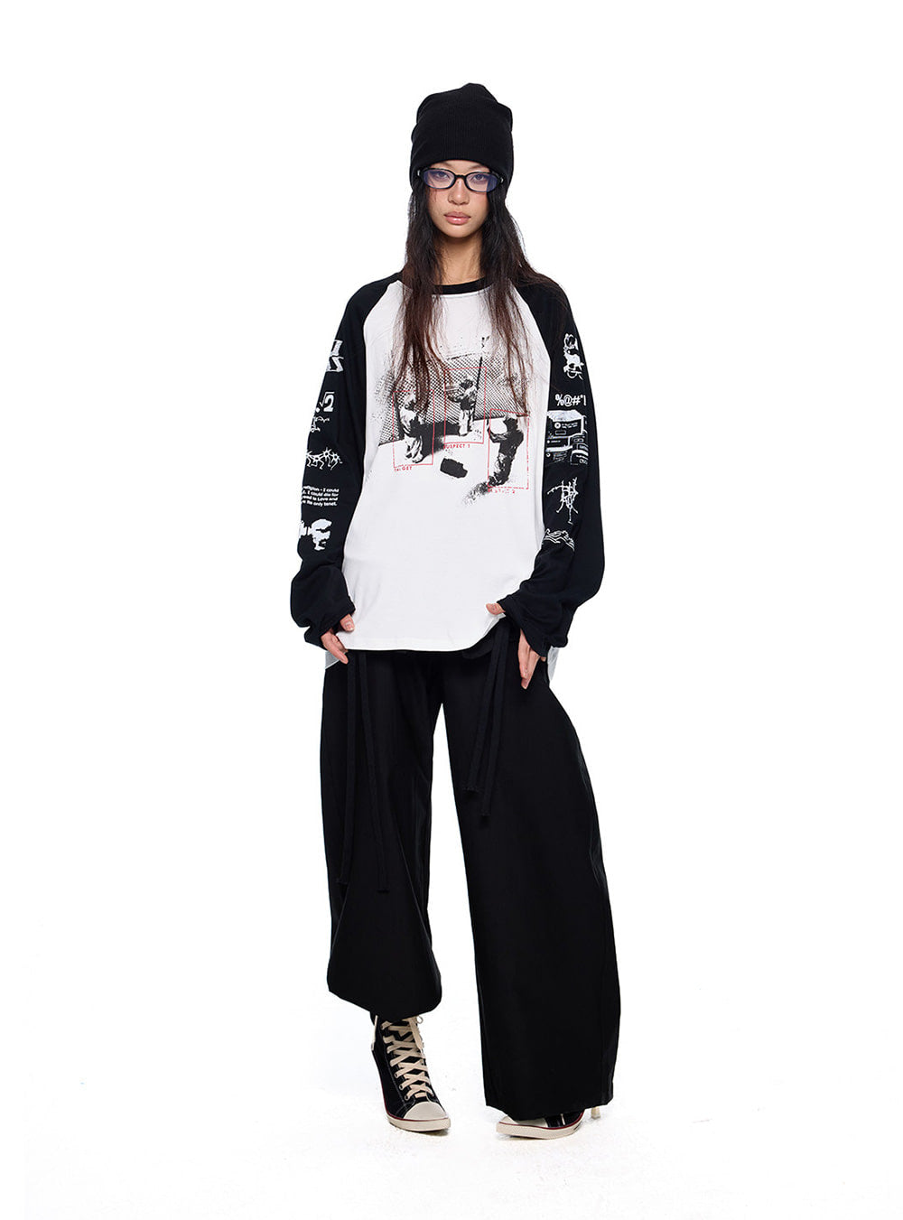 Contrast Raglan Graphic Long Sleeve Top