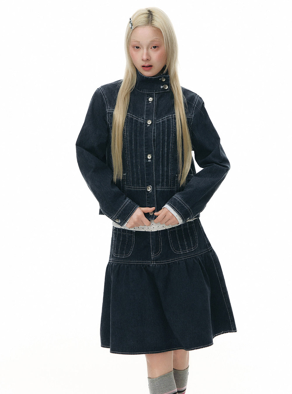 Retro Blue A-Line Denim Skirt