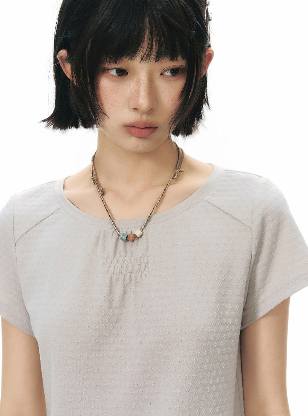 Seam Gathered Neck Top (2color)
