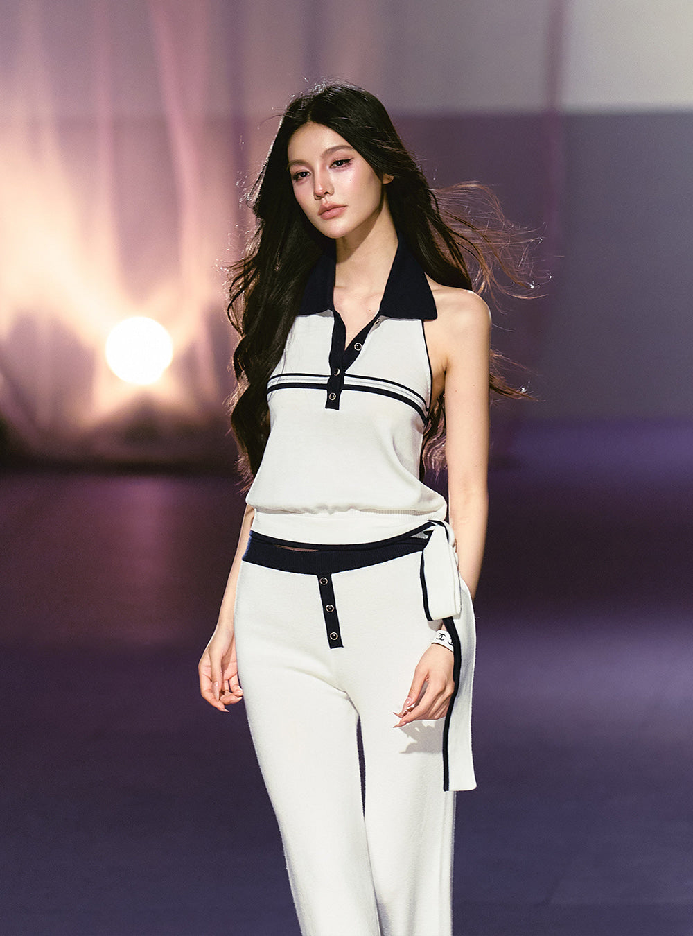 Contrast Polo Knit Vest & Pants