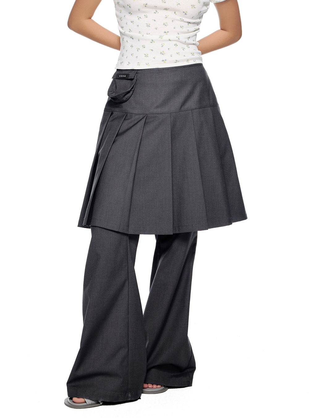 Layer Trick Pleats Skirt Flare Pants
