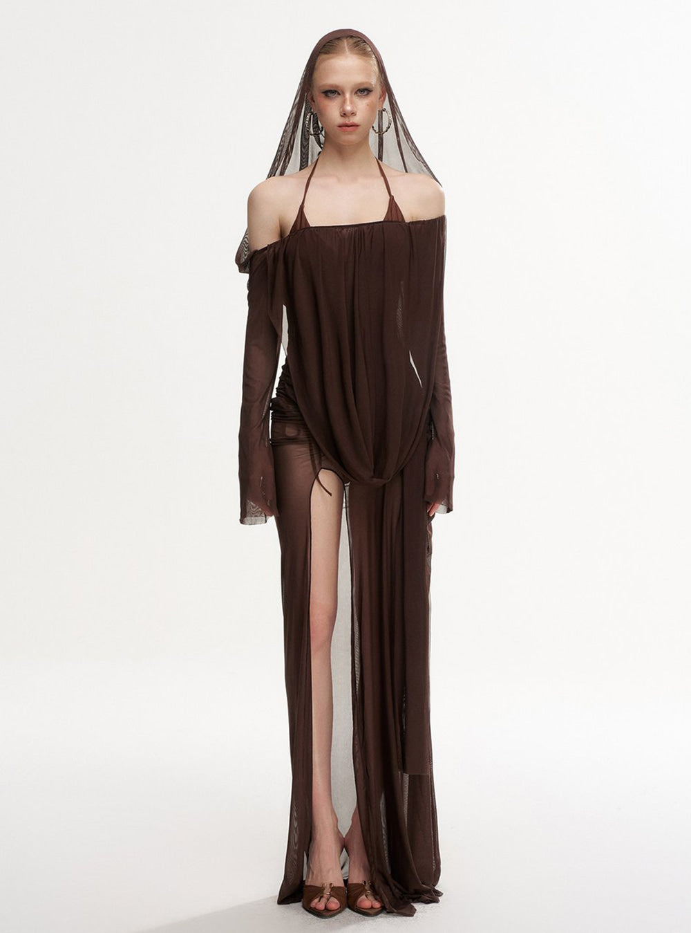 Veil Drape Dress Swim Set (3Piece)