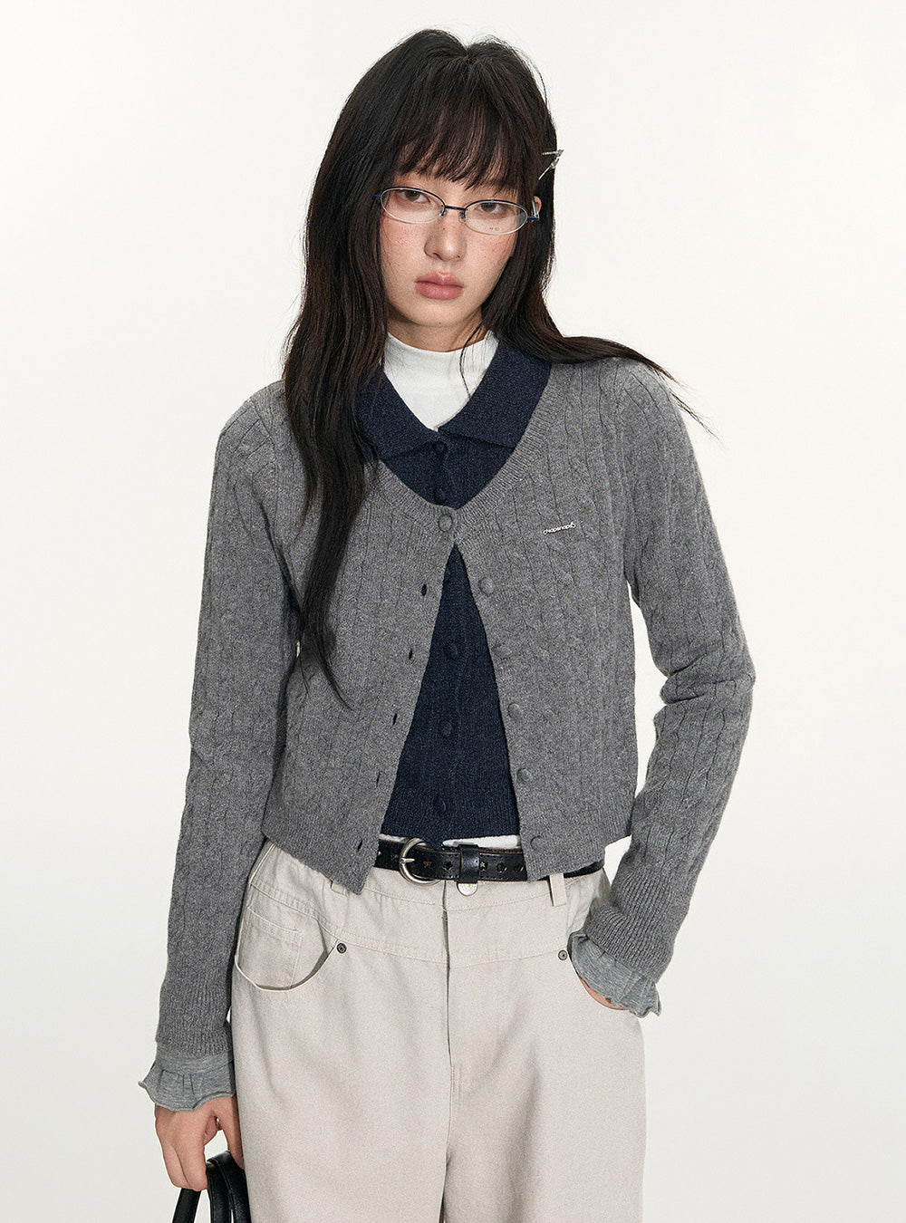 Color-Block Layered Knit Cardigan