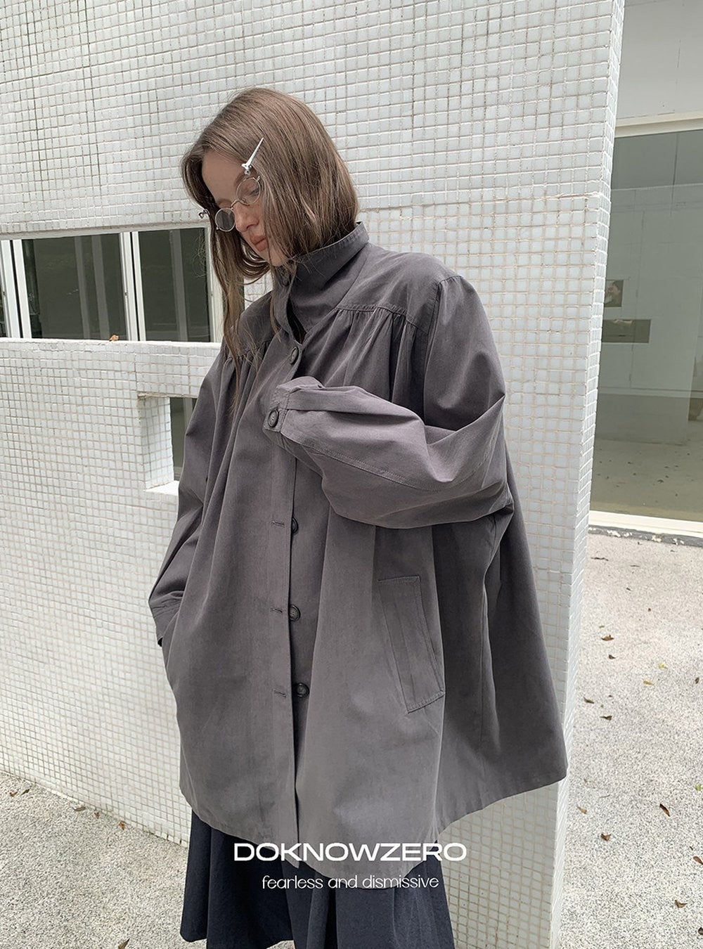 Gathered Trapeze Button Jacket