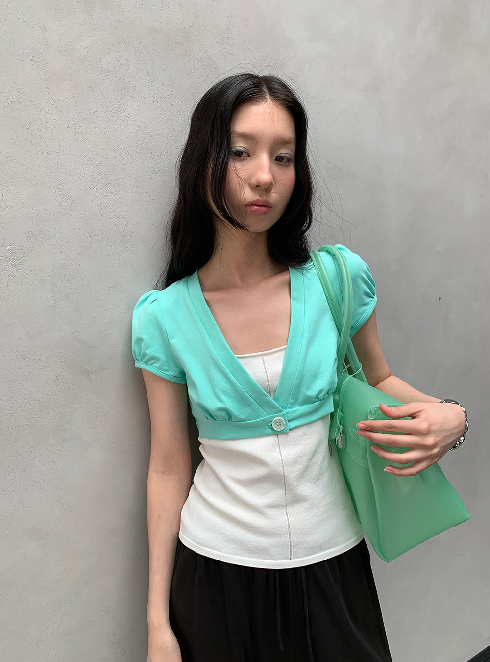 Dopamine Cropped Puff Cardigan (2color)