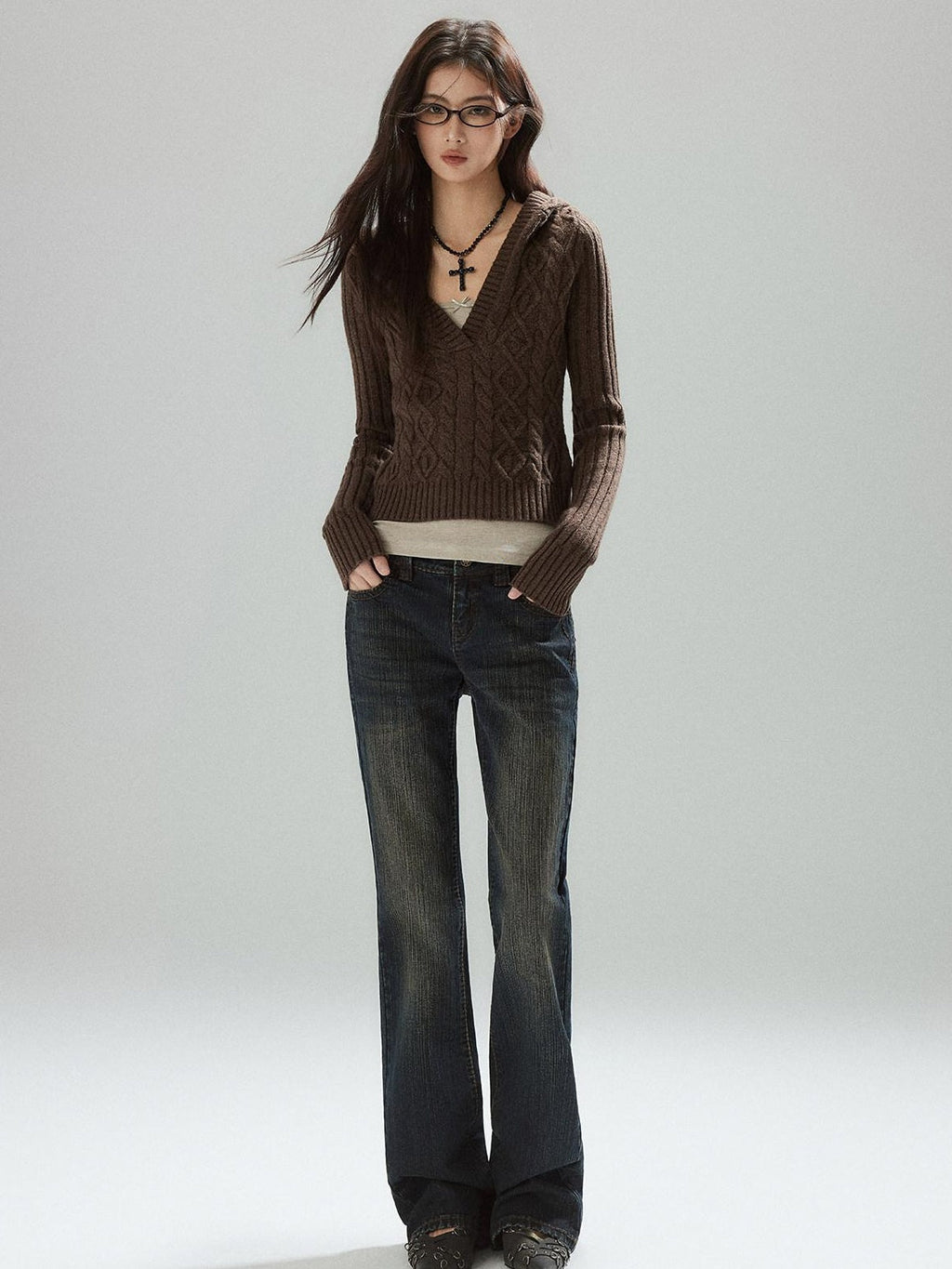 Wool Blend V-neck Slim Pullover Two Piece Cami Set Casual Sweaters
