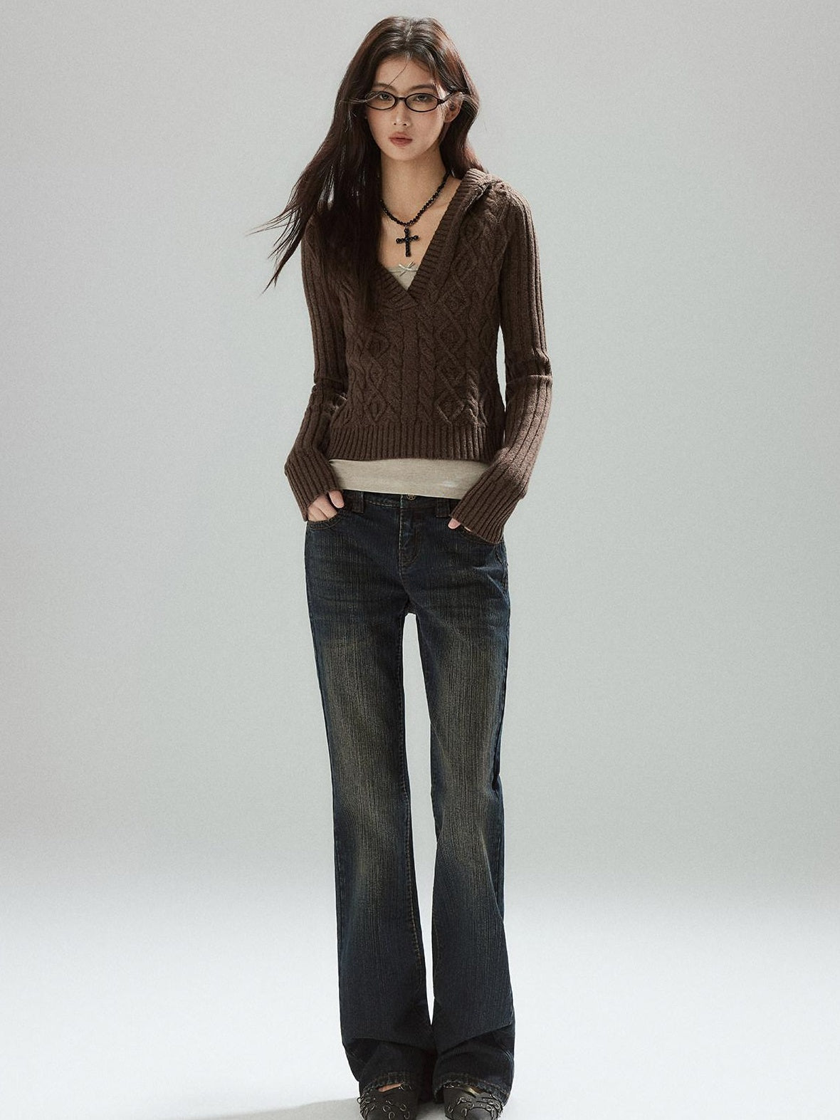 Wool Blend V-neck Slim Pullover Two Piece Cami Set Casual Sweaters