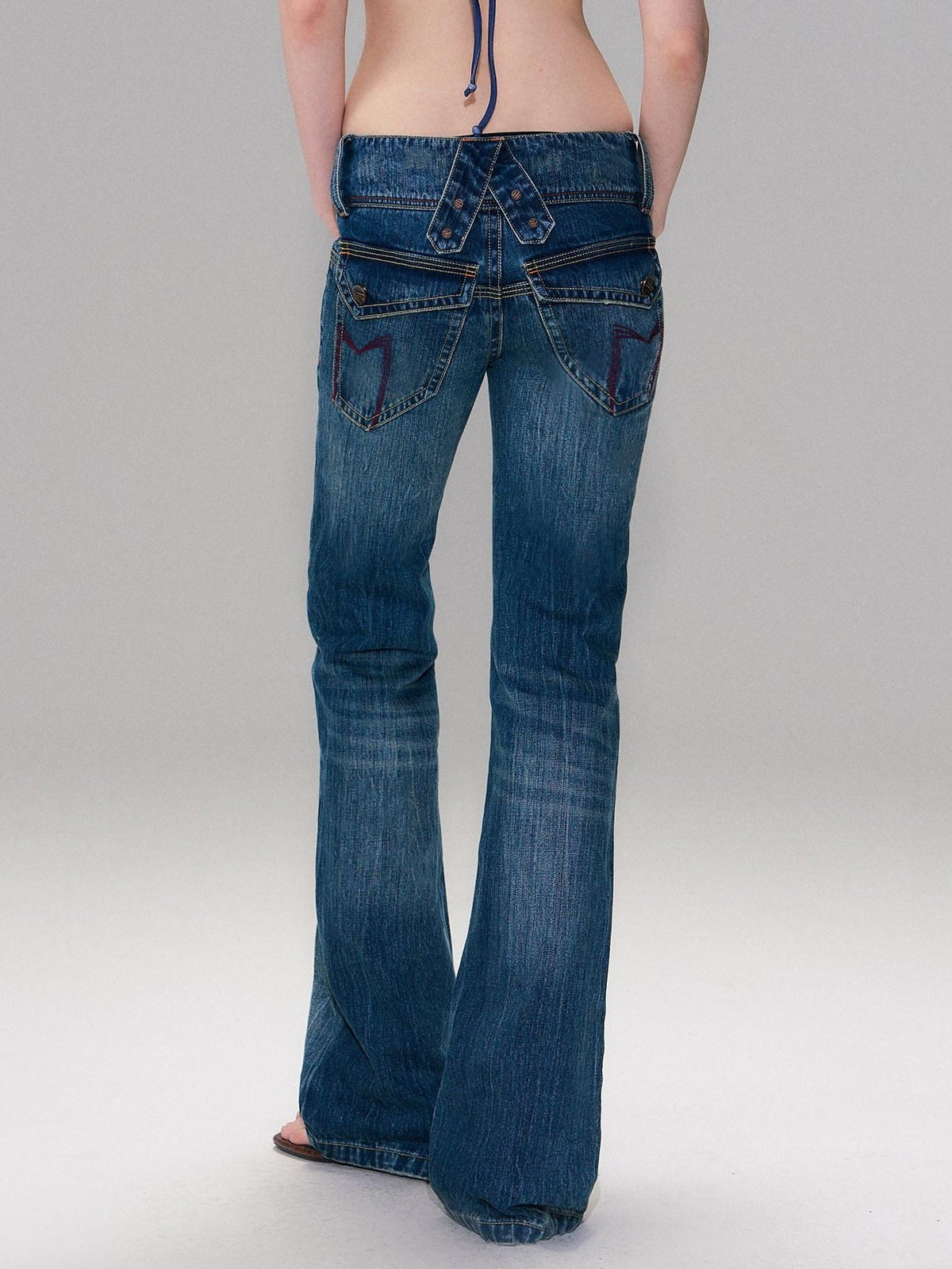 Slight Stretch Low Rise Slim Cotton Casual Women Deep Blue Straight Leg Jeans