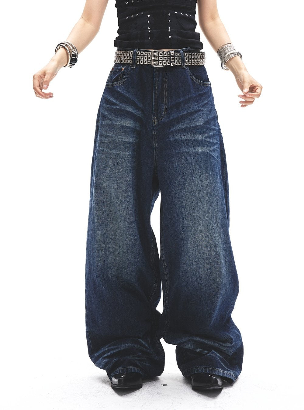 Wide Fade Wash Denim Pants