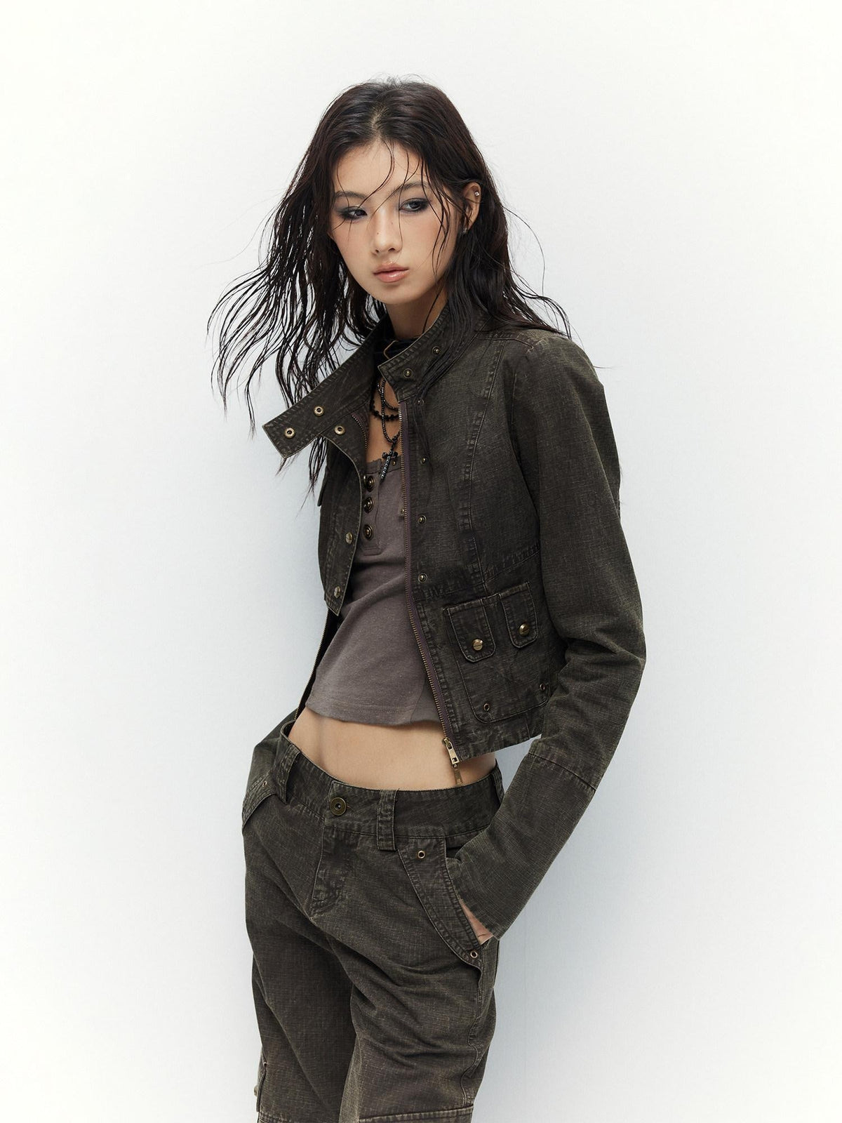 High Waist 100 Percent Cotton Vintage Slim Fit Women Coffee Brown Straight Pants