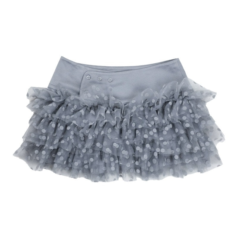 Core Spun Casual Pleated Puff Skirt Mid Waist Girls Mint Gray Mini Skirts