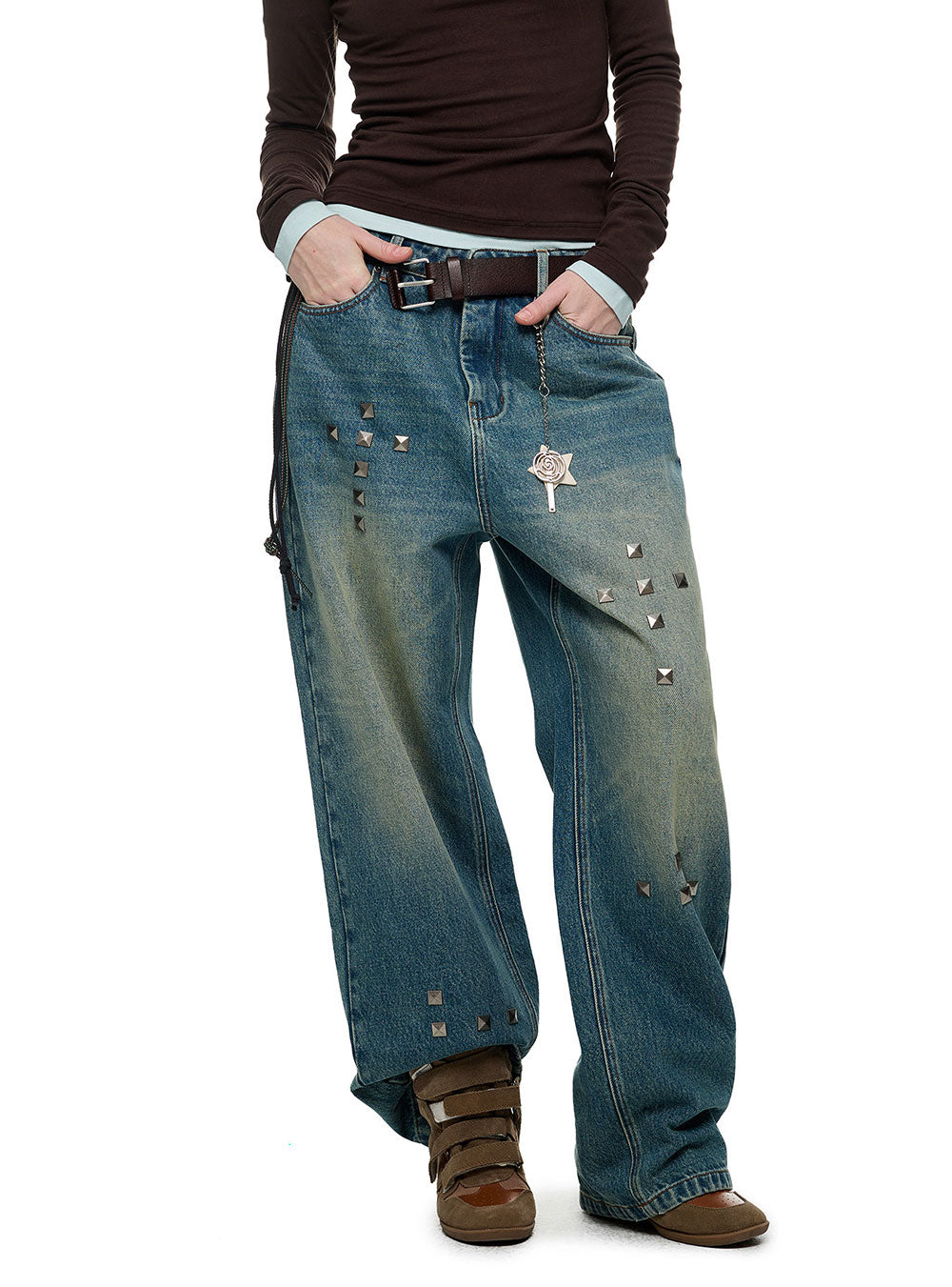 Static Stud Washed Denim Pants