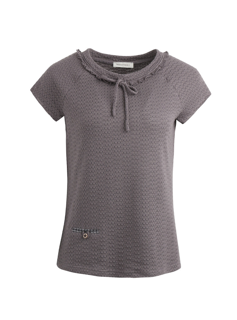 Grayish Purple Ribbon Neck Top