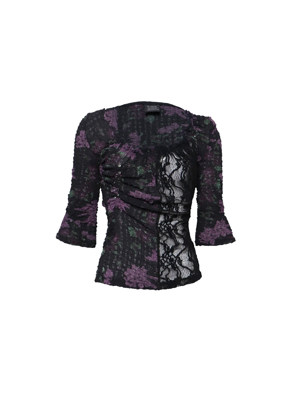 Midnight Lace Ruched Slim Top (2color)
