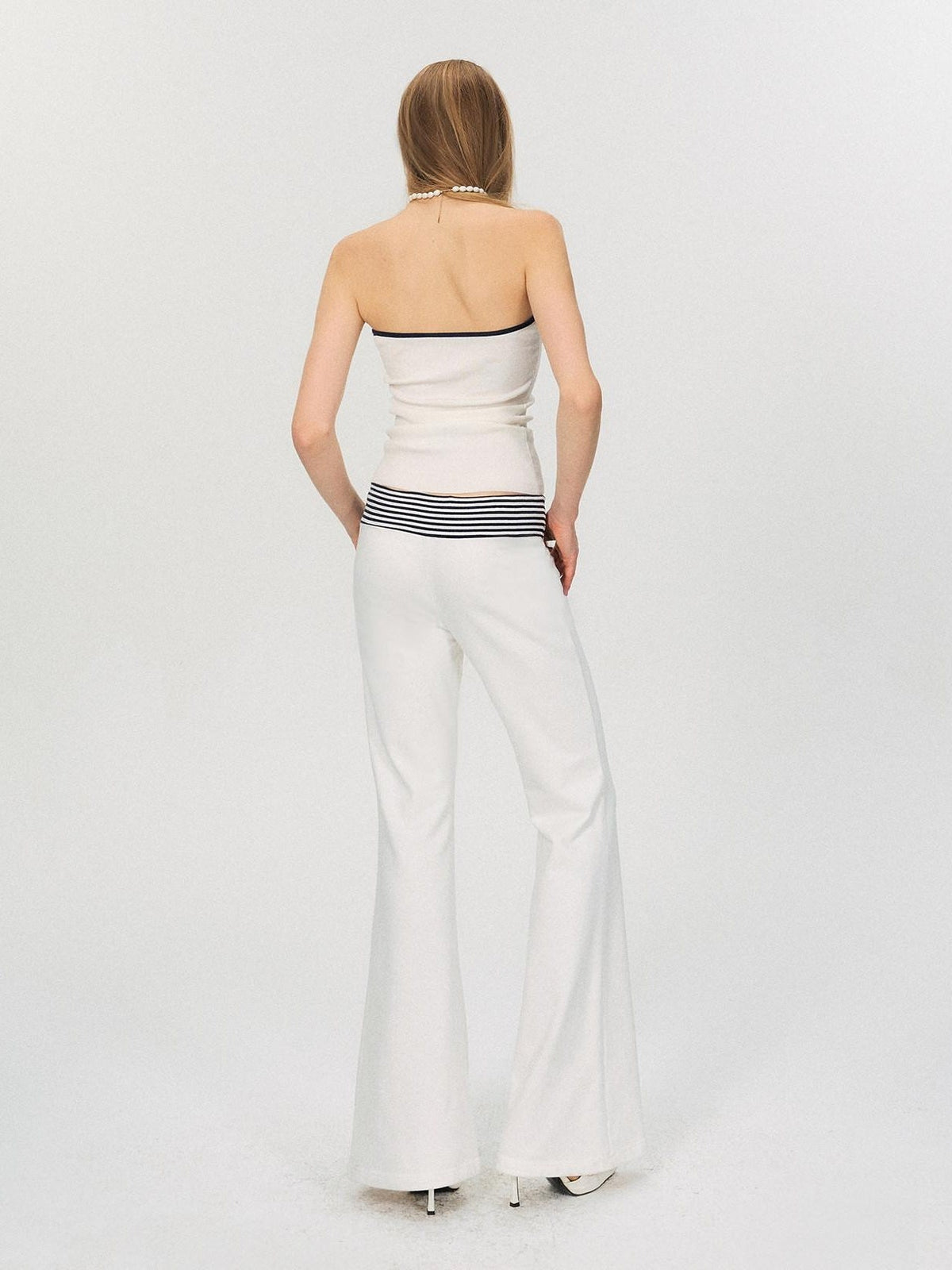 Comfortable Casual Cotton Blend Slight Flare Mid Rise Women White Straight Pants