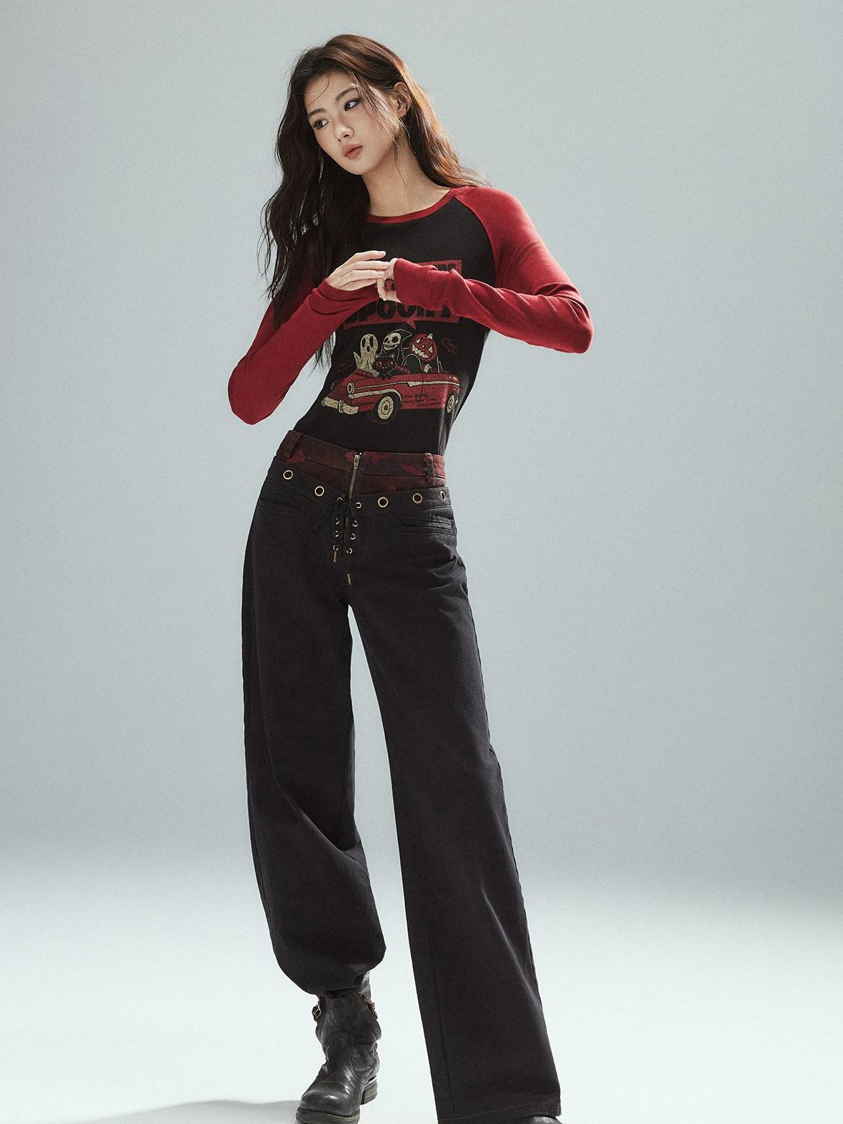 Pure Cotton Patchwork Low Waist Street Zipper Women Colorblock Straight Pants